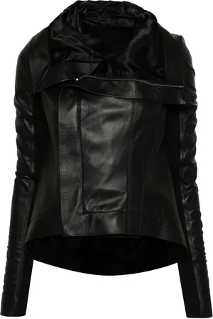 Rick Owens Jakke, Dame, Sort, M, Læder, Sort Læder Biker Jakke