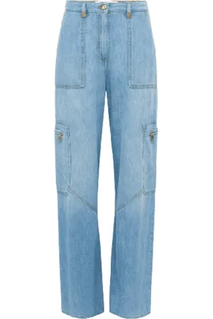 Elisabetta Franchi Jeans, Dame, Blå, W27, Bomuld, Cargo jeans med smykke detalje