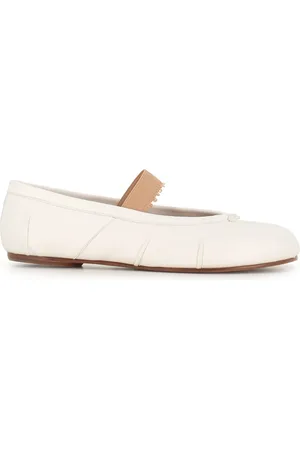 Maison Margiela Sko, Dame, , 39 EU, Bomuld, Ivory Ballerina Sko med Distressed Elastikbånd