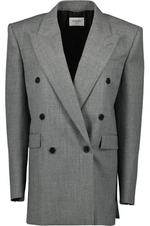 Saint Laurent Jakke, Dame, Grå, S, Uld, Grå Uld Blazer Forår-Sommer 2025