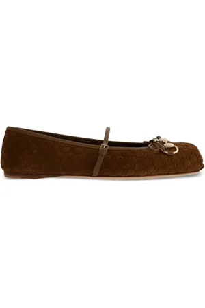Gucci Sko, Dame, Brun, 39 EU, Læder, Brun Læder Flade Sko med Signaturdetalje