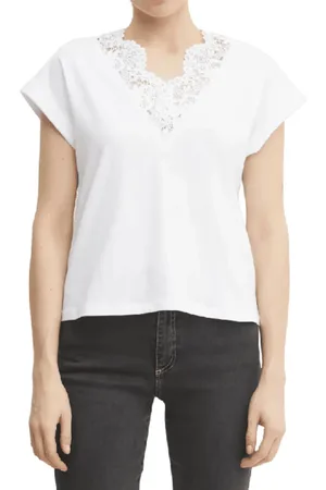 Twin-Set Top, Dame, Hvid, M, Bomuld, Hvid Bomuld T-shirt med Blonde Detalje