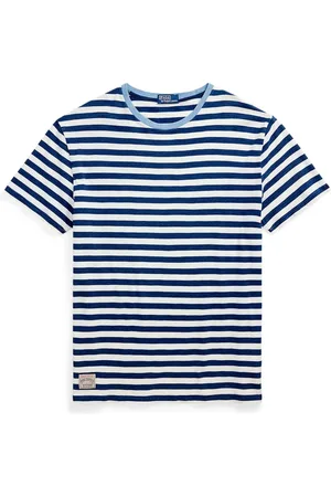 Ralph Lauren Top, Herre, Blå, M, Bomuld, Blå Stribet Crewneck T-shirt