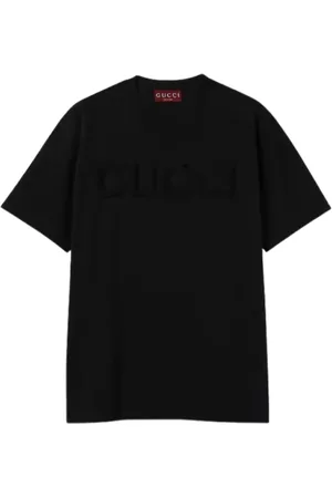 Gucci Top, Herre, Sort, L, Bomuld, Sort Logo Print Rund Hals T-shirt