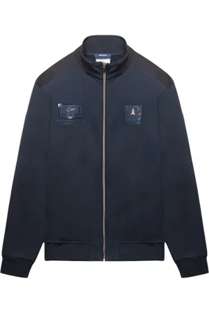 Aeronautica Militare Jakke, Herre, Blå, 3XL, Uld, Blå fuld lynlås sweater med reflekterende patches