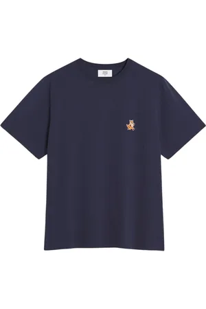 Maison Kitsuné Top, Herre, Blå, XL, Bomuld, Speedy Fox Patch T-shirt