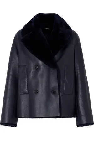 Joseph Jakke, Dame, Blå, S, Læder, Shearling Calla Coat - Navy
