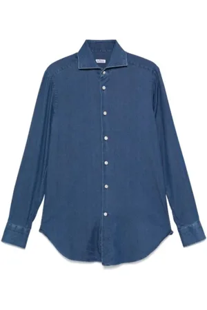 Kiton Skjorte, Herre, Blå, XL, Denim, Denim Sport Skjorte
