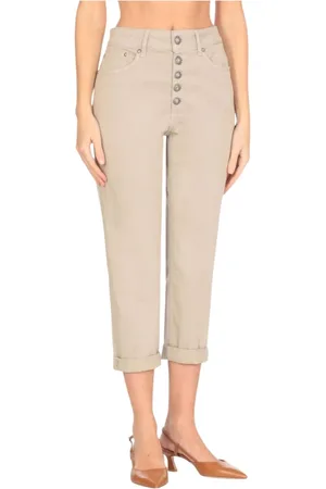 Dondup Jeans, Dame, , W26, Hvide Cropped Jeans med knaplukning