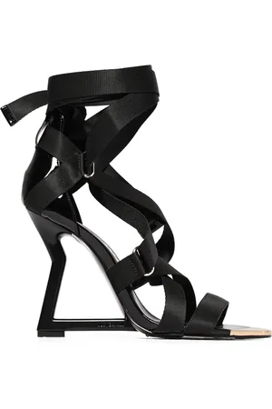 Roberto Cavalli Sko, Dame, Sort, 41 EU, Polyester, Sort Patent Sandal med Skulpturel Hæl
