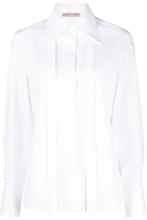VALENTINO Bluser & Skjorter, Dame, Hvid, S, Bomuld, Tørklæde-Detalje Poplin Skjorte