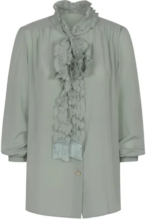 VALENTINO Bluser & Skjorter, Dame, Grøn, 2XS, Uld, Ruffled Bow Silke Skjorte