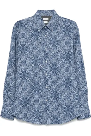 Brunello Cucinelli Skjorte, Herre, Blå, XL, Bomuld, Paisley Print Navy Skjorte