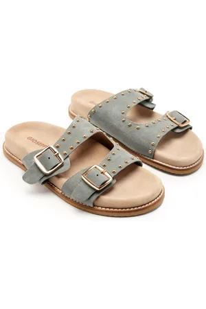 Gioseppo Sko, Dame, Grå, 36 EU, Læder, Studded læder sandal med dobbelt spænde