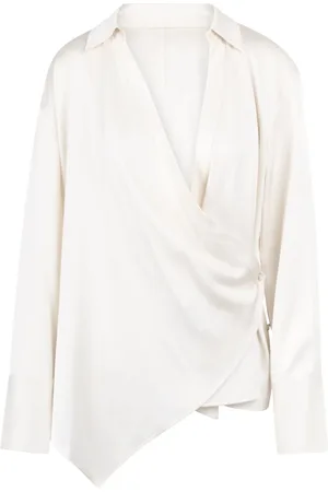 Helmut Lang Bluser & Skjorter, Dame, Hvid, XS, Polyester, Wrap Skjorte med Spids Krave