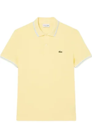 Lacoste Top, Herre, Gul, L, Bomuld, Ikonisk Polo med Dekorative Kanter