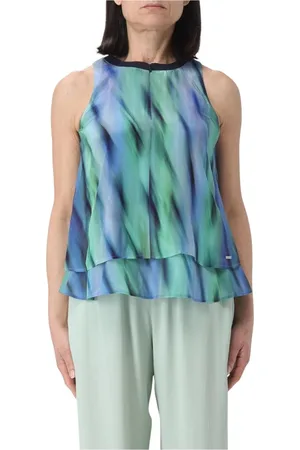 Armani Exchange Top, Dame, Blå, XS, Uld, Abstrakt Print Silke Top