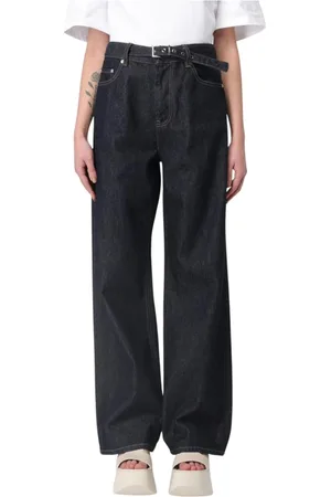 Ganni Jeans, Dame, Blå, W26, Uld, Blå Wide Leg Bæltede Jeans