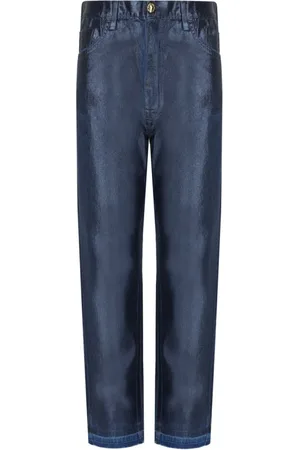 Elisabetta Franchi Jeans, Dame, Blå, W27, Denim, Lamineret Baggy Jeans i Blå Denim