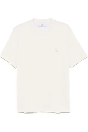Brunello Cucinelli Top, Herre, Hvid, 2XL, logo-print T-shirt