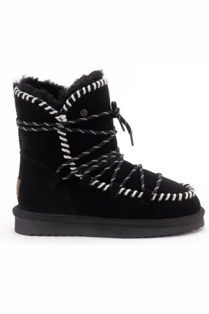 Warmbat Sko, Dame, Sort, 38 EU, Suede, Sort Ruskindsstøvle med Hvide Detaljer