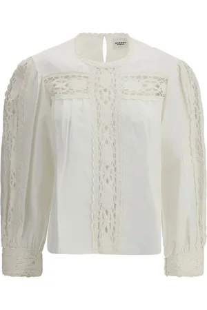 Isabel Marant Bluser & Skjorter, Dame, Hvid, M, Elegant Bluse med Blonde Detaljer og Knaplukning