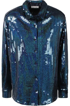 Ilkyaz Ozel Bluser & Skjorter, Dame, Blå, XS, Paillet Colette Skjorte Fw23