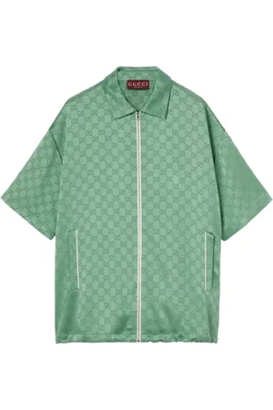 Gucci Bluser & Skjorter, Dame, Grøn, S, Uld, Monogram Parakeet Skjorte med Lynlås