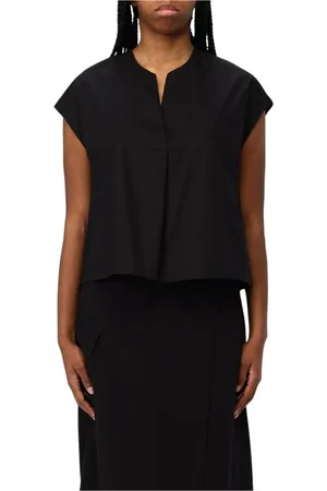 Kaos Bluser & Skjorter, Dame, Sort, S, Bomuld, Sort V-hals top til kvinder