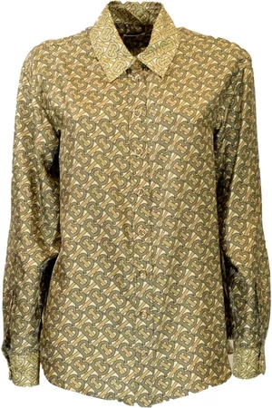 Burberry Bluser & Skjorter, Dame, Brun, 4XS, Silke Monogram Twill Skjorte