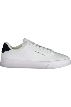 Tommy Hilfiger Sko, Herre, Hvid, 40 EU, Sporty hvide snøresko med blå detaljer