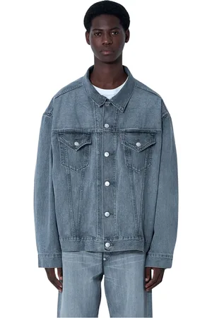 JUNYA WATANABE Jakke, Herre, Grå, S, Denim, Panel Denim Jacket med Klassisk Krave