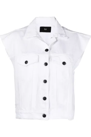 3x1 Jakke, Dame, Hvid, M, Denim, Hvid Denim Ærmeløs Button-Up Gilet