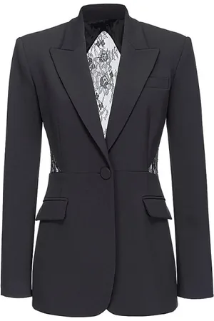 Pinko Jakke, Dame, Sort, M, Sort Stretch Crepe Blazer med Blondeindsats