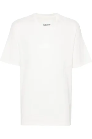 Jil Sander Top, Herre, Hvid, S, Bomuld, Bomuld Crew Neck T-shirt med Logo