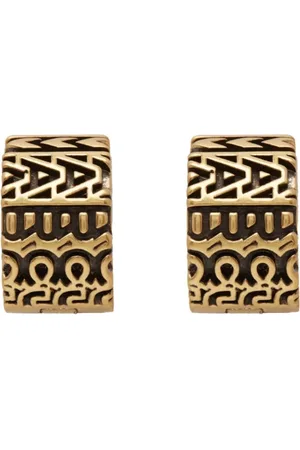 Marc Jacobs Tilbehør, Dame, Gul, ONE SIZE, Uld, Guld Monogram Hoop Øreringe Graveret Logo