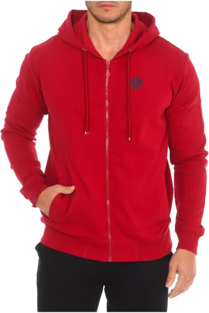 North Sails Sweathshirts & Hoodies, Herre, Rød, L, Bomuld, Hættetrøje med lynlås og ribkant