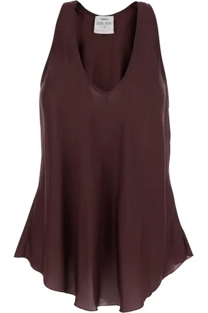 FORTE FORTE Top, Dame, Rød, S, Silke V-Hals Bordeaux Top