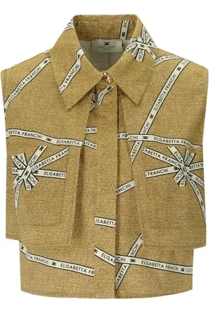 Elisabetta Franchi Jakke, Dame, Gul, M, Bomuld, Raffia Effekt Cropped Skjorte i Beige