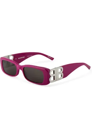 Balenciaga Tilbehør, Dame, Lilla, ONE SIZE, Rektangulære logo solbriller i fuchsia