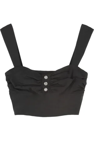 Pinko Top, Dame, Sort, XS, Linned, Samlet knap linned crop top