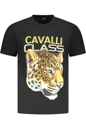Roberto Cavalli Top, Herre, Sort, 2XL, Bomuld, T-shirt med logo print