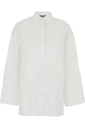 ROTATE Bluser & Skjorter, Dame, Hvid, S, Bomuld, Hvid Oversize Broderet Skjorte Klassisk Krave