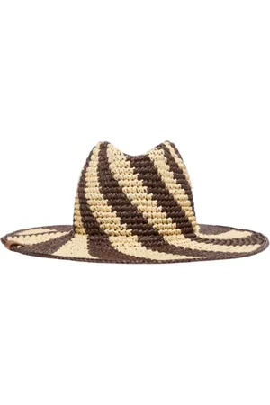 Max Mara Tilbehør, Dame, Flerfarvet, 58 CM, Læder, Stribet Fedora Hat med bred skygge