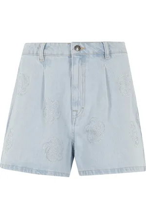 ROTATE Shorts, Dame, Blå, W27, Denim, Denim Studs Shorts med Rose Strass