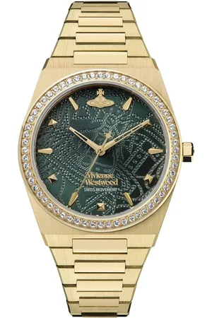 Vivienne Westwood Tilbehør, Dame, Gul, ONE SIZE, Uld, Guld/Grøn Kvartsur Rustfrit Stål