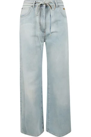 Msgm Jeans, Dame, Blå, XS, Denim, Bred Ben Denim Bukser med Koordineret Bælte