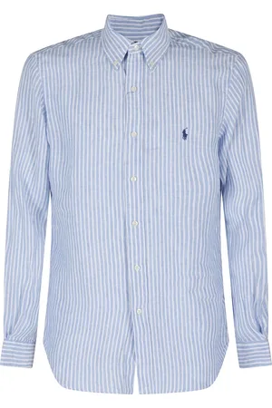 Ralph Lauren Skjorte, Herre, Blå, L, Linned, Linned Stribet Sports Skjorte