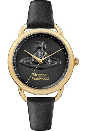 Vivienne Westwood Tilbehør, Dame, Sort, ONE SIZE, Læder, Orb Logo Quartz Watch Sort Læder