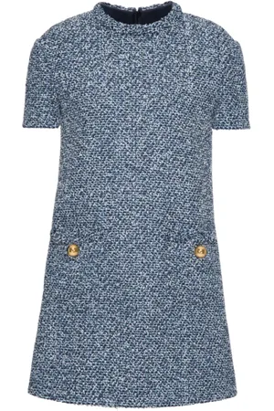 VALENTINO Kjole, Dame, Blå, S, Uld, Marine Tweed Minikjole Guld Knapper